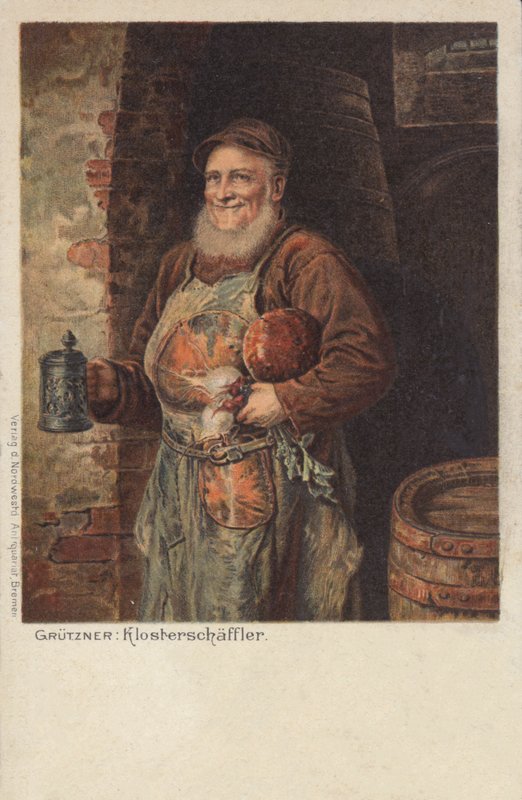 Der Klosterschaeefler：僧侣拿着一罐啤酒和他的午餐（chromolitho） 作者 爱德华·冯（Grutzner）