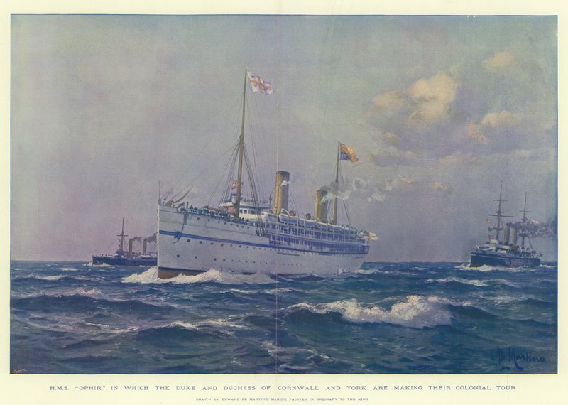 HMS Ophir，康沃尔郡和约克公爵和公爵夫人正在进行他们的殖民之旅 作者 爱德华德马蒂诺
