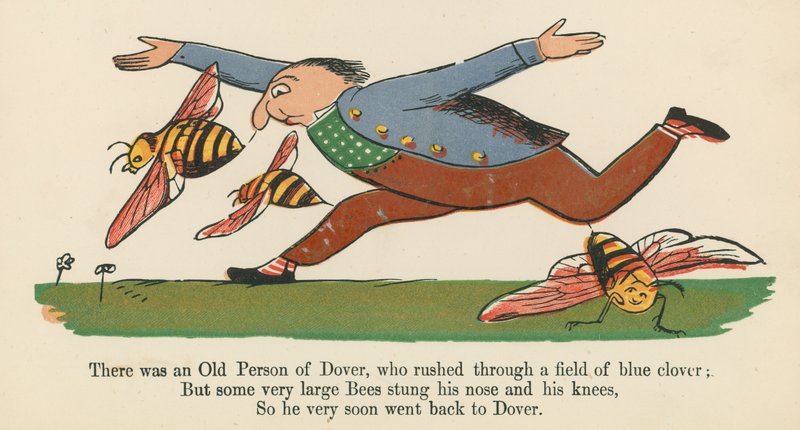 多佛的一个老人，从弗雷德里克·沃恩公司（Frederick Warne and Co.，London，1875年出版）出版的“无言之书”中冲过一片蓝色三叶草。 作者 爱德华·李尔