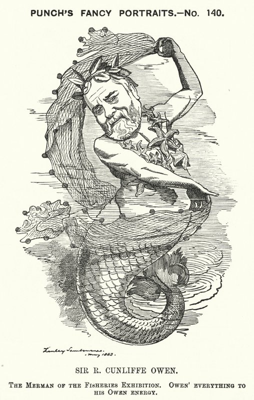 庞克漫画。菲利普-坎利夫-欧文，英国展览组织者和伦敦南肯辛顿博物馆馆长（雕刻）。 作者 爱德华·林利（之后）萨姆伯恩