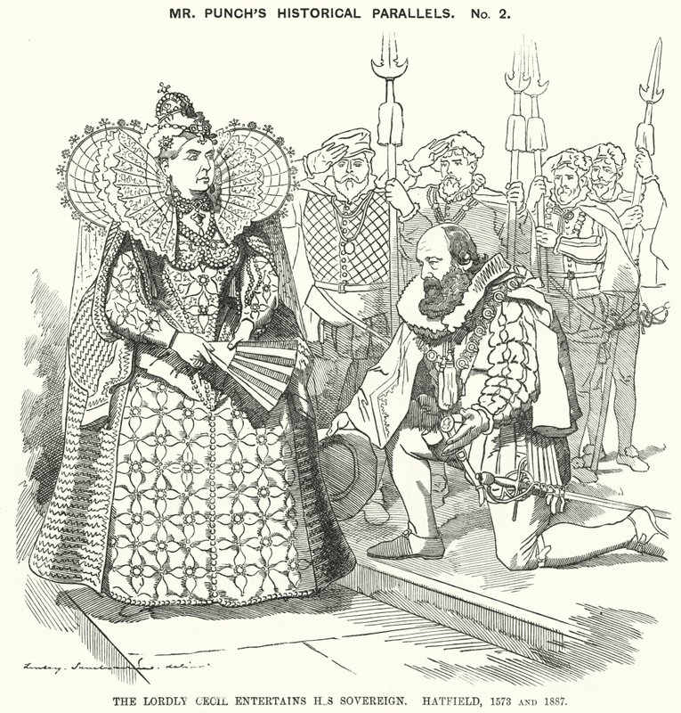 Punch cartoon: The Lordly Cecil Entertains His Sovereign, Hatfield 作者 爱德华·林利（之后）萨姆伯恩