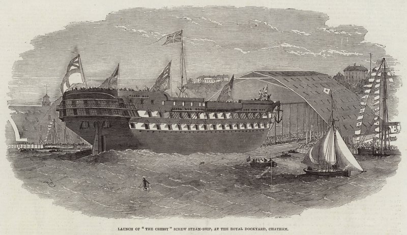 在查塔姆皇家造船厂推出The Cressy Screw Steam-Ship 作者 埃德温·威登