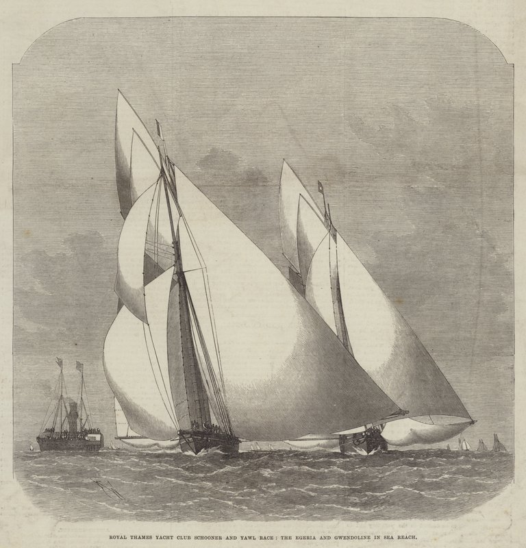皇家泰晤士游艇俱乐部Schooner和Yawl Race，Egeria和Gwendoline in Sea Reach 作者 埃德温·威登