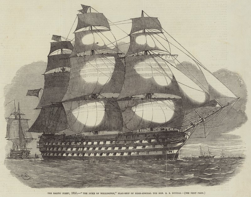 波罗的海舰队，1855年，惠灵顿公爵，海军少将旗下船长尊敬的RS Dundas 作者 埃德温·威登