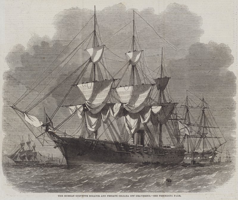 俄罗斯克尔维特Bogatir和Frigate Osliaba离开Gravesend 作者 埃德温·威登