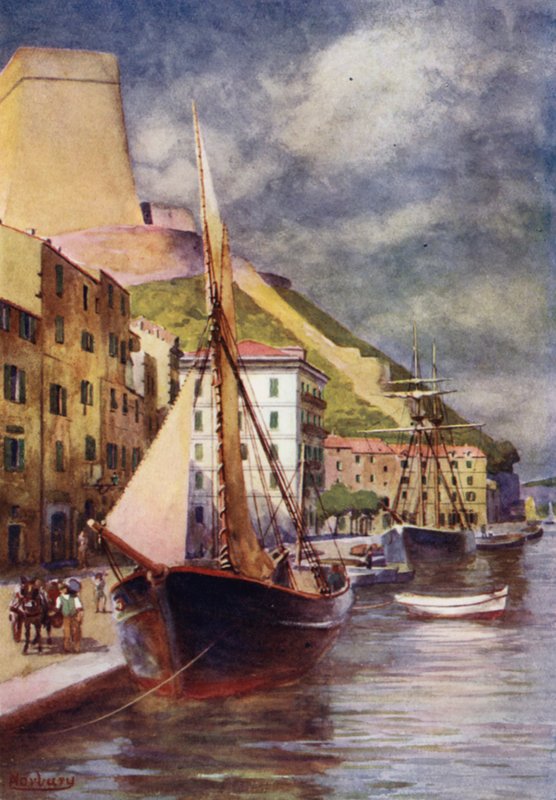 科西嘉：海港，博尼法西奥（彩色石版画） 作者 埃德温·亚瑟·诺伯里