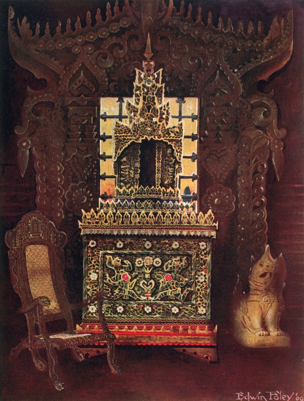 来自Kedleston的Lord Curzon，GCSI，DCL等的亚洲家具，来自曼德勒的Burmese Carved和Gilt门口。木头E的佛教手稿盒（Poongyi）和Shrine（Sadaik） 作者 埃德温·约翰·佛利