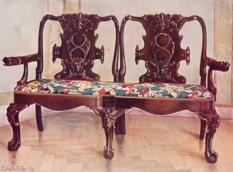 雕刻核桃Darby和Joan Settee 作者 埃德温·约翰·佛利