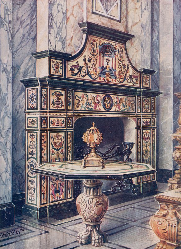 在彩色马赛克的Chimneypiece。佛罗伦萨。在彩色马赛克中的表。佛罗伦萨 作者 埃德温·约翰·佛利