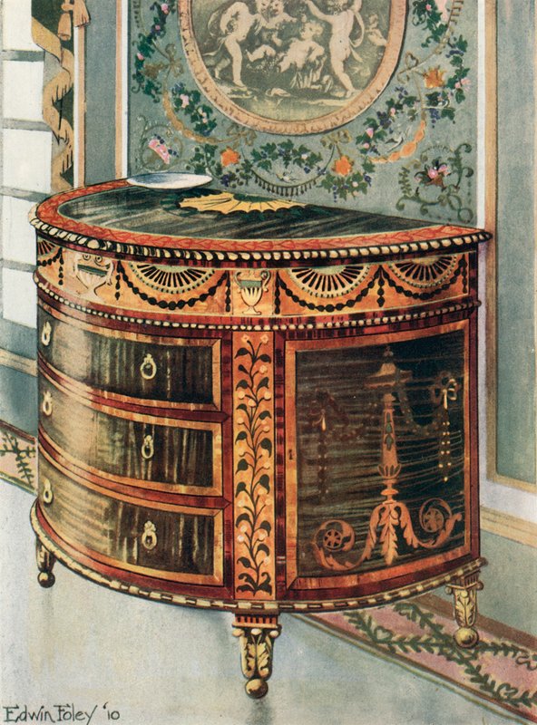镶嵌Satinwood Commode  -  Ormolu坐骑 作者 埃德温·约翰·佛利