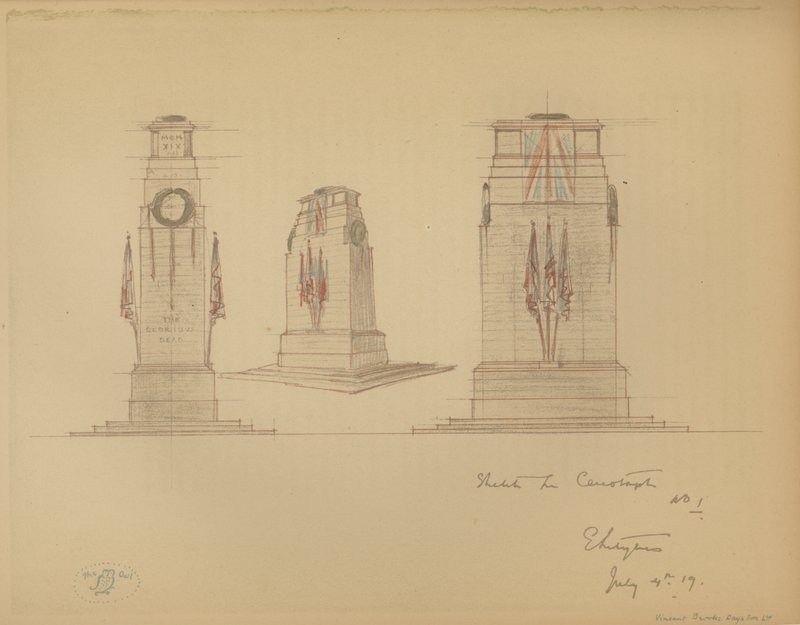 Sketch No 1 for the Cenotaph, Whitehall, Westminster, London (colour litho) 作者 埃德温·兰瑟