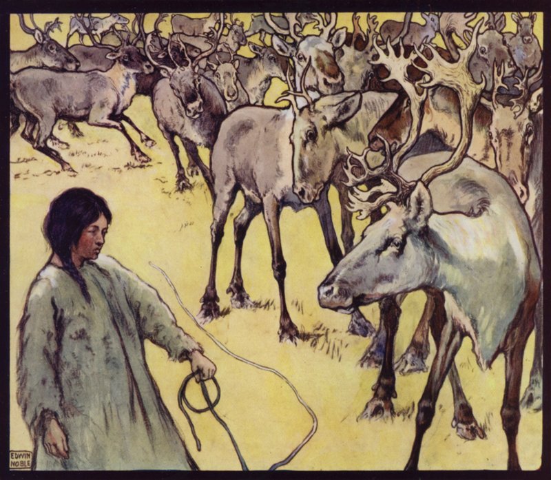 拉普女孩与驯鹿群（彩色石版画） 作者 埃德温·诺布尔