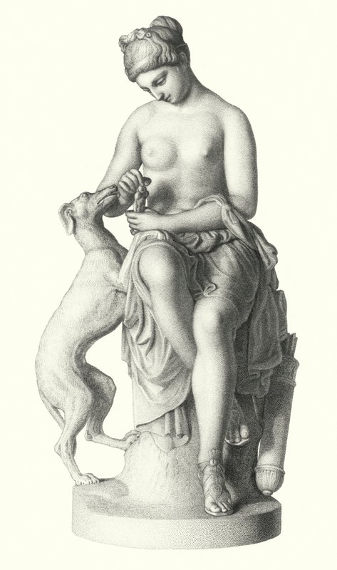 女猎手，由 E Roffe 从 R J Wyatt 的雕像中雕刻而成，为女王所有（雕刻） 作者 埃德温·罗夫（Edwin Roffe）
