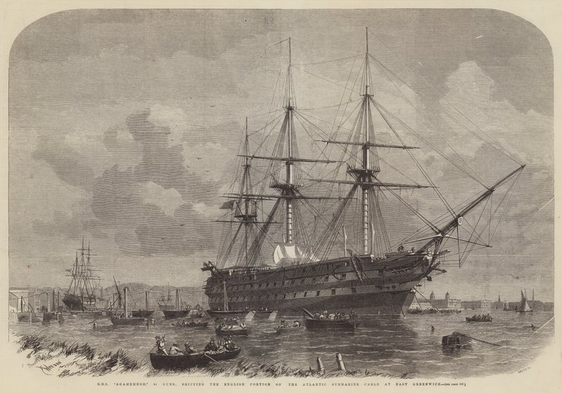 HMS Agamemnon，91枪，在东格林威治运送大西洋海底电缆的英文部分 作者 埃德温·威登