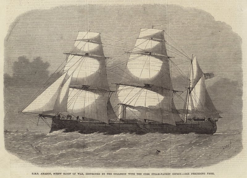 HMS亚马逊，螺旋战争的Sloop，被与Cork Steam-Packet Osprey碰撞摧毁 作者 埃德温·威登