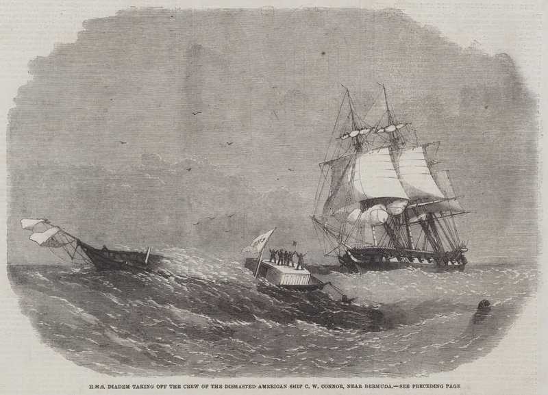 HMS Diadem在百慕大附近起飞了Dismasted American Ship CW Connor的船员 作者 埃德温·威登