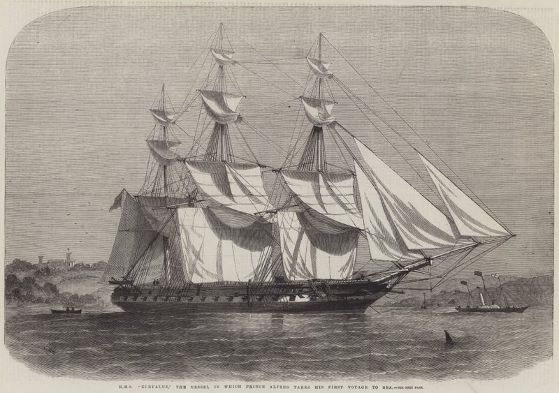 HMS Euryalus，阿尔弗雷德王子乘船前往海上的第一次航行 作者 埃德温·威登