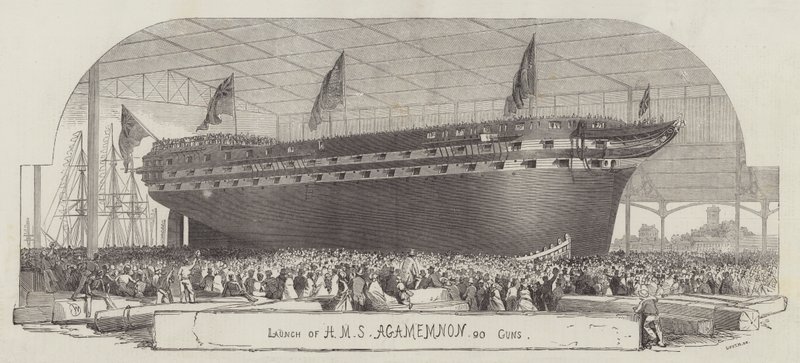 推出HMS Agamemnon，90支枪 作者 埃德温·威登