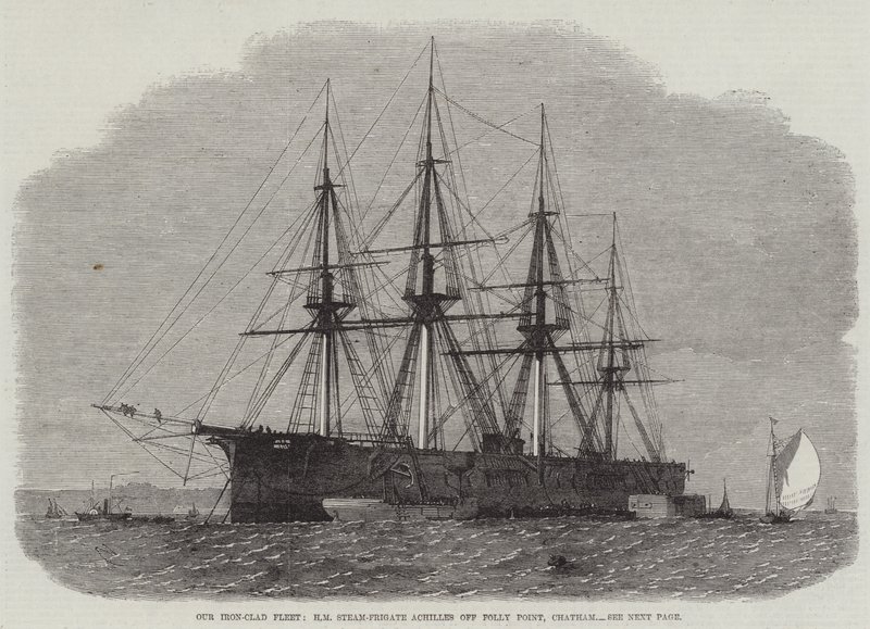 我们的Iron-Clad Fleet，HM Steam-Frigate Achilles离开Folly Point，Chatham 作者 埃德温·威登