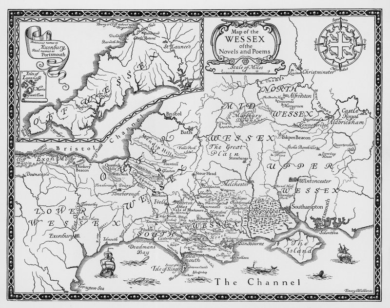 Map of the Wessex of the Novels and Poems of Thomas Hardy (engraving) 作者 埃默里·沃克