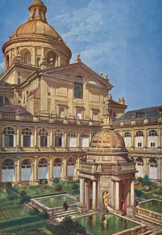Elscorial: Patio de Los Evangelistas（彩色石版画） 作者 埃米利奥·波伊·达尔毛