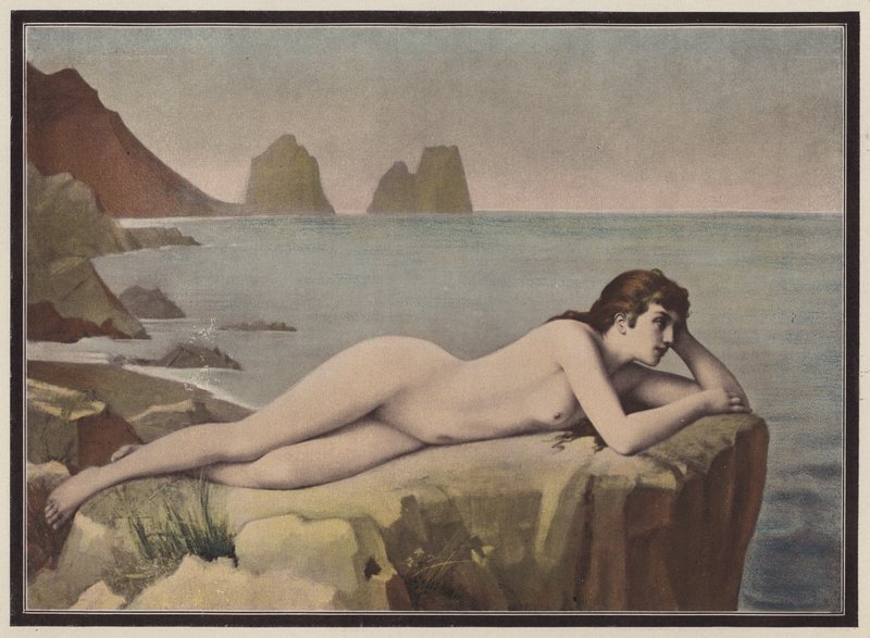 Delerium，躺在崖顶上的女人（彩色石版画） 作者 伊曼纽尔·本纳（Emmanuel Benner）