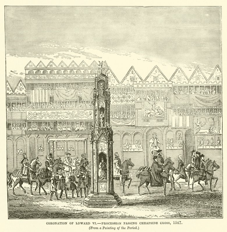 爱德华六世加冕，游行通过Cheapside Cross，1547 作者 英语学校