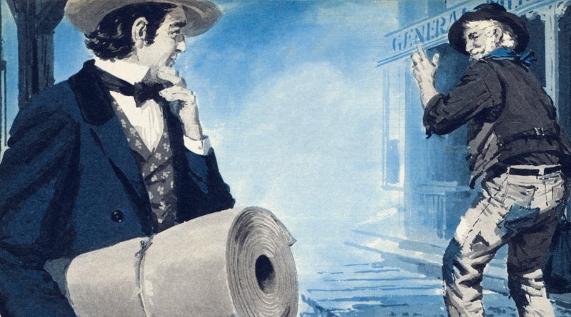 Levi Strauss带着他的画布卷到达San Franciso 作者 英语学校