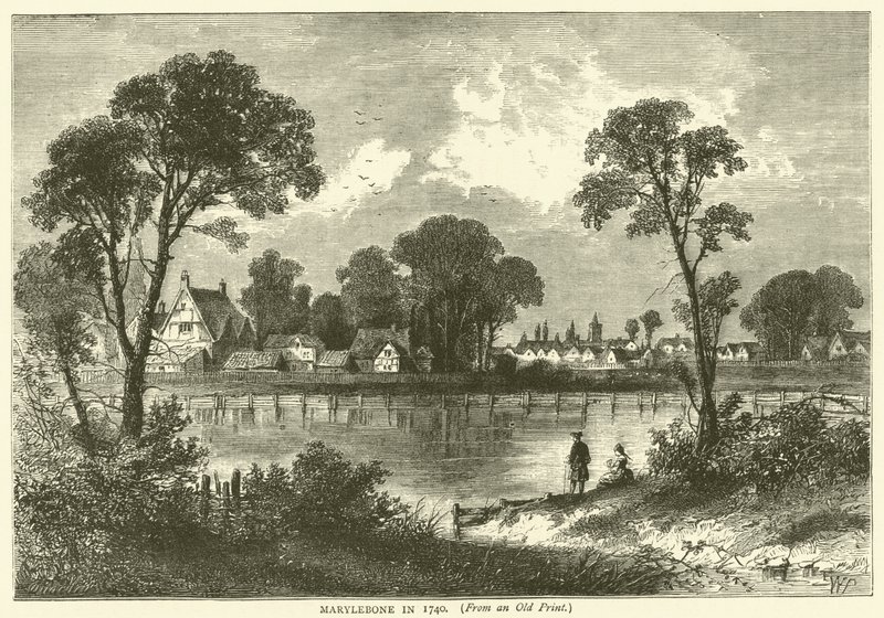 1740年的马里波恩，来自旧版画 作者 英语学校