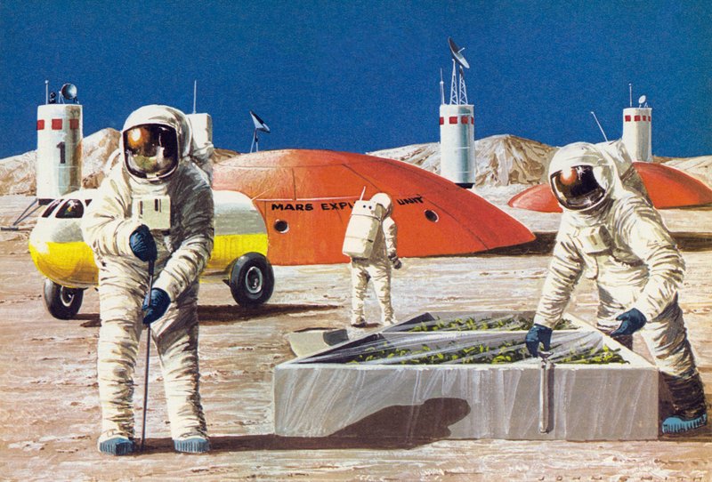 正如20世纪70年代所想象的那样，在火星上工作的人 作者 英语学校