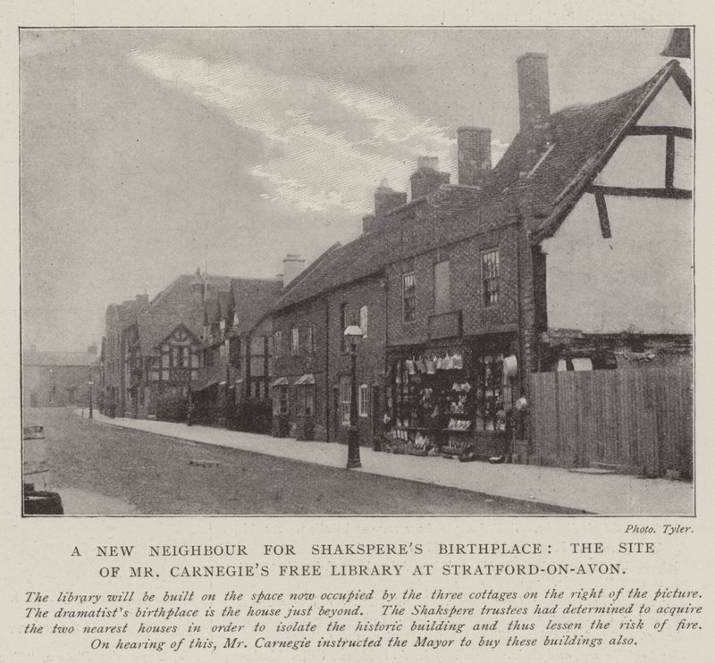 Shaksperes出生地的新邻居，Stratford-on-Avon的Carnegies先生免费图书馆遗址 作者 英国摄影师