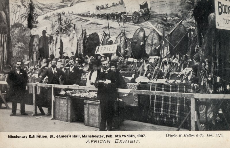非洲展览，传教士展览，曼彻斯特圣詹姆斯大厅，1907 年 2 月 6 日至 16 日（黑白照片） 作者 英国摄影师