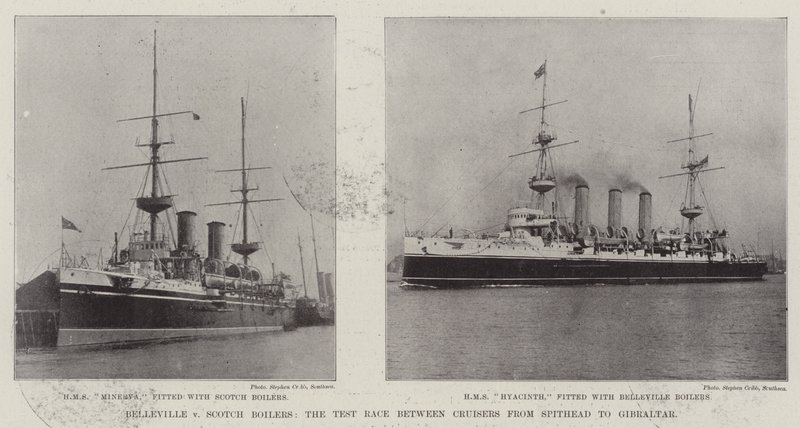 Belleville v Scotch Boilers，从Spithead到直布罗陀的巡洋舰之间的测试赛 作者 英国摄影师