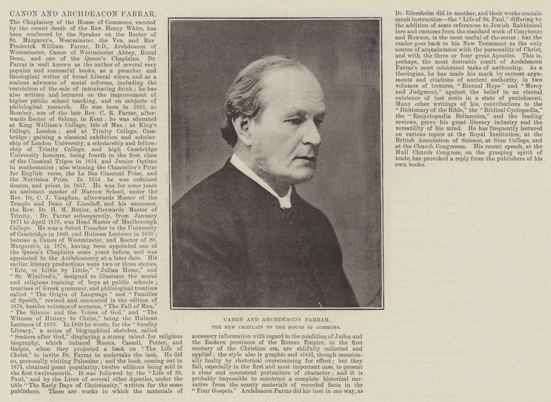 佳能和Archdeacon Farrar，下议院的新牧师 作者 英国摄影师