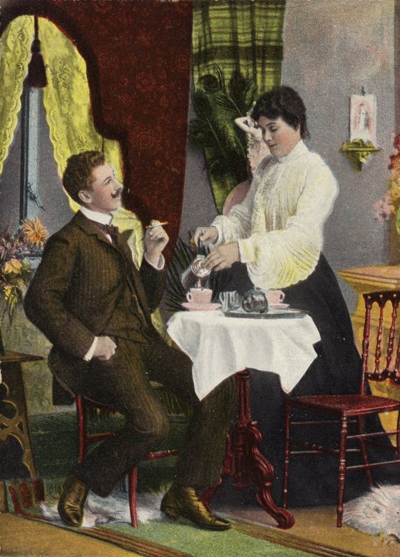 夫妇一起喝茶（chromolitho） 作者 英国摄影师