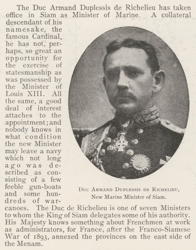 暹罗新任海洋部长Richelieu的Duc Armand Duplessis 作者 英国摄影师