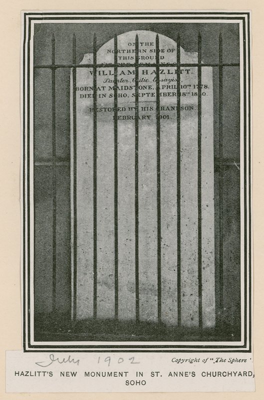 Hazlitts在St Annes墓地，Soho的新的纪念碑 作者 英国摄影师
