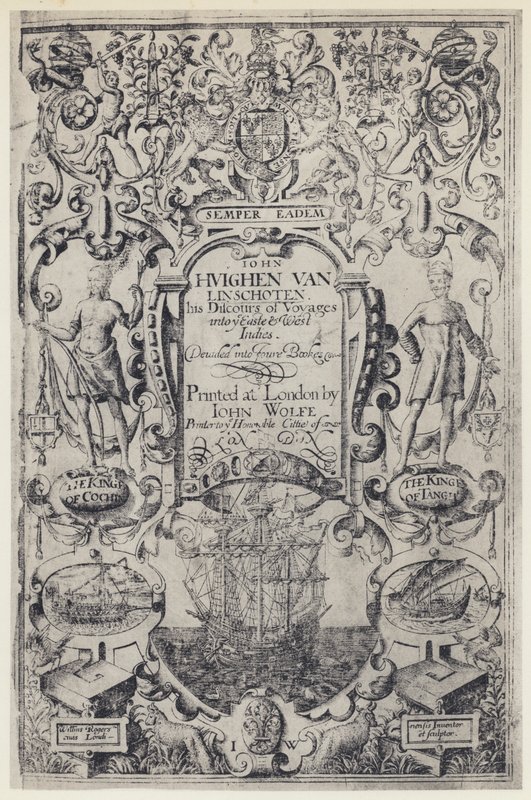 J Linschoten, Discours of Voyages, J Wolfe 1598 (b/w photo) 作者 英国摄影师