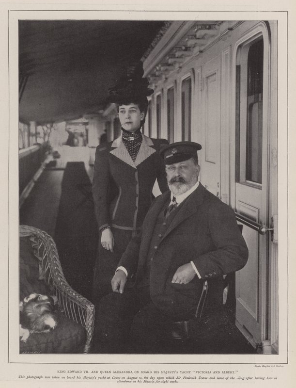 国王爱德华七世和女王亚历山德拉登上他的Majestys Yacht Victoria和Albert 作者 英国摄影师