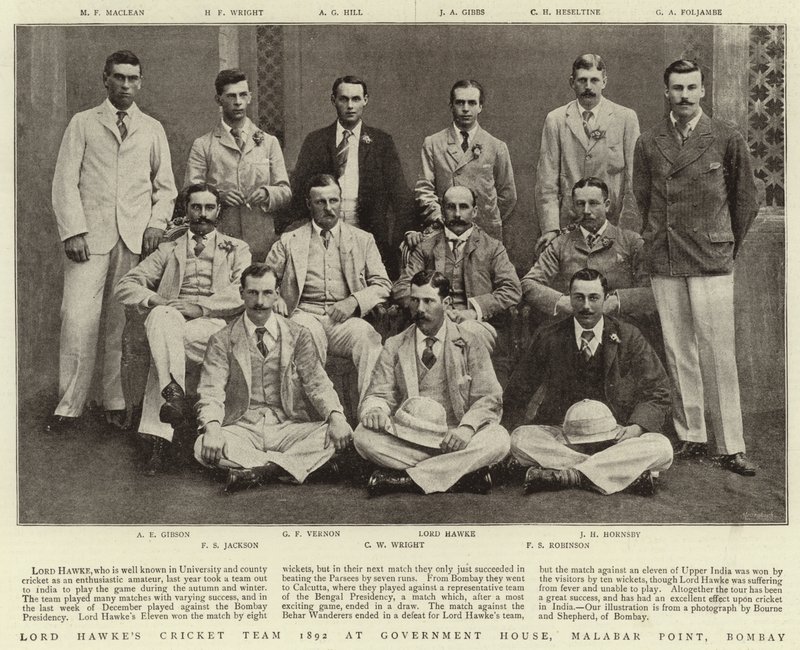 Lord Hawkes Cricket Team 1892 at Government House，Malabar Point，Bombay 作者 英国摄影师