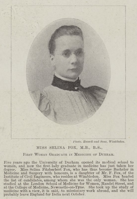 Selina Fox小姐，MB，学士，达勒姆医学院第一位女研究生 作者 英国摄影师