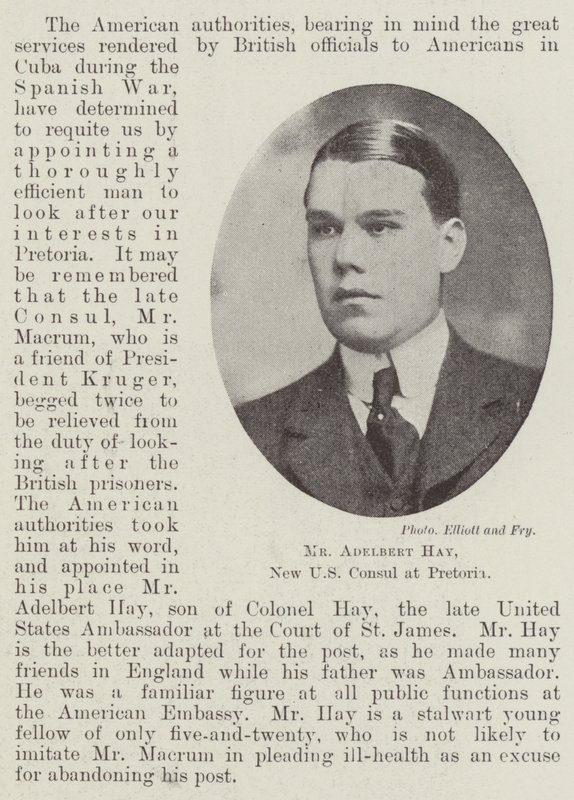 比勒陀利亚新任美国领事Adelbert Hay先生 作者 英国摄影师