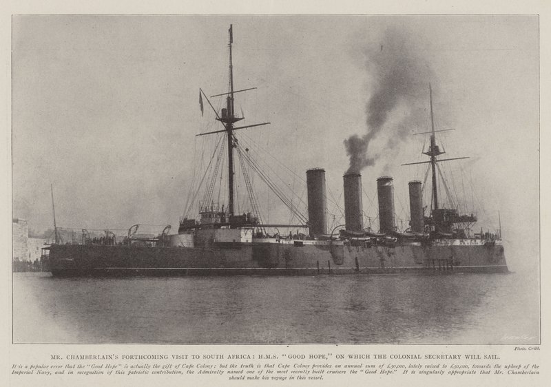 Chamberlains先生即将访问南非，HMS Good Hope，殖民地秘书即将开航 作者 英国摄影师