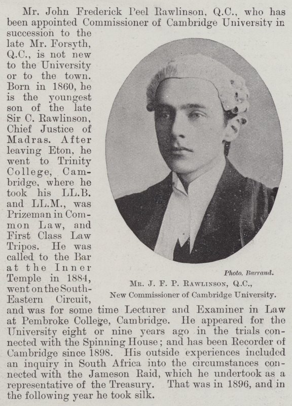 JFP Rawlinson先生，QC，剑桥大学新任专员 作者 英国摄影师