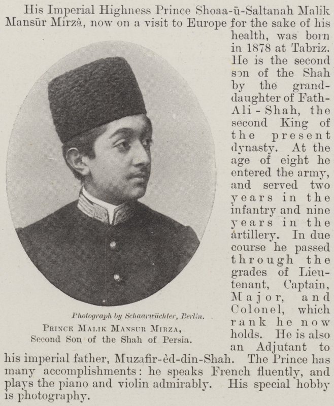Prince Malik Mansur Mirza，波斯国王的第二个儿子 作者 英国摄影师