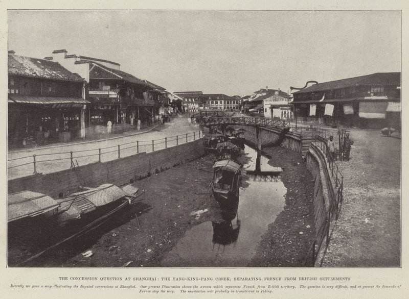 上海的特许权问题，Yang-King-Pang Creek，将法国与英国殖民地分开 作者 英国摄影师