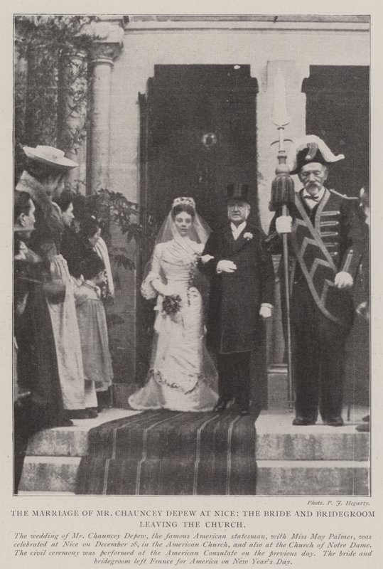 Chauncey Depew先生在尼斯，新娘和新郎离开教堂的婚姻 作者 英国摄影师