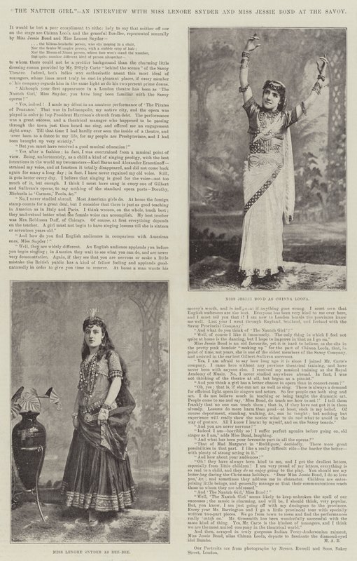 Nautch Girl，采访了Savoy小姐Lenore Snyder和Jessie Bond小姐 作者 英国摄影师