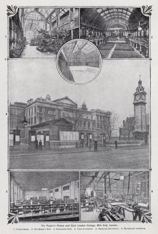 人民宫和东伦敦学院，伦敦Mile End（黑白照片）。 作者 英国摄影师