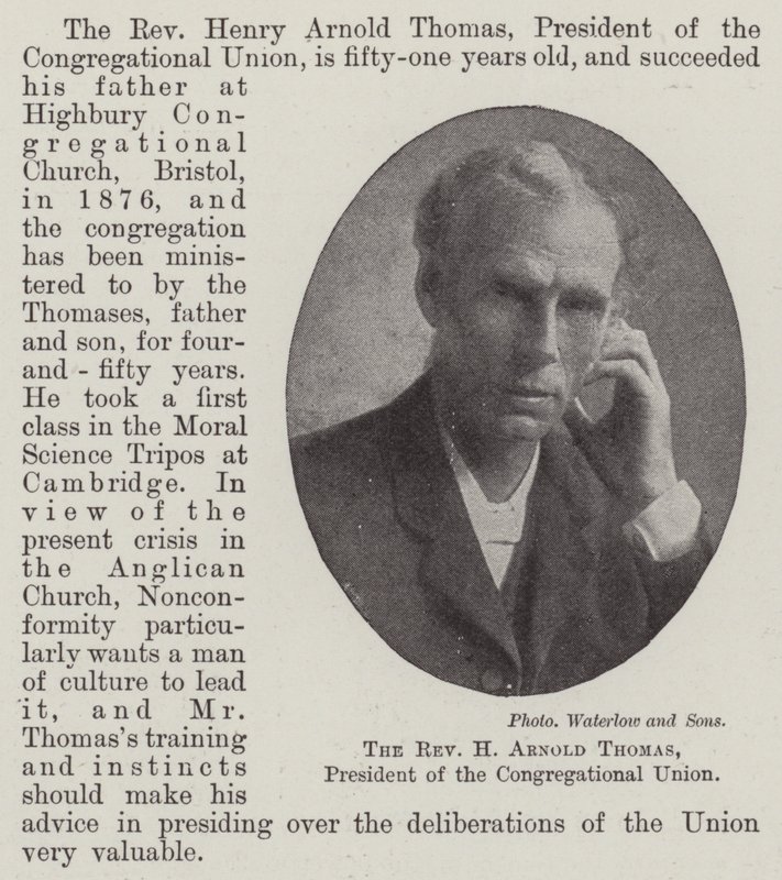牧师H Arnold Thomas牧师，公理联盟主席 作者 英国摄影师